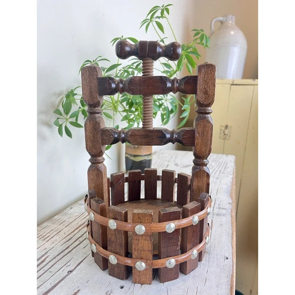 Vintage Wooden Wishing Well Nut Cracker Basket Bowl Hand Crank Cottage Charm